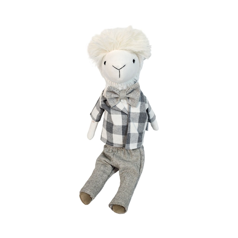 Mud Pie Plush Llama Dapper Gentleman Stuffed Animal Buffalo Check Bow Tie 14"